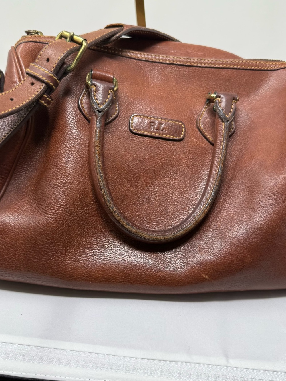 Ralph Lauren Brown Leather Satchel with Gold Hardware